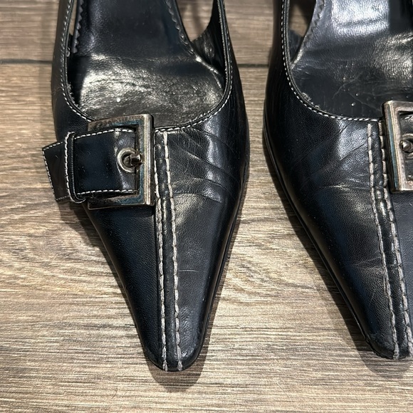 PRADA VINTAGE Pointed Toe Buckle Kitten Heel Slingback Mule Size 36 - Picture 3 of 8